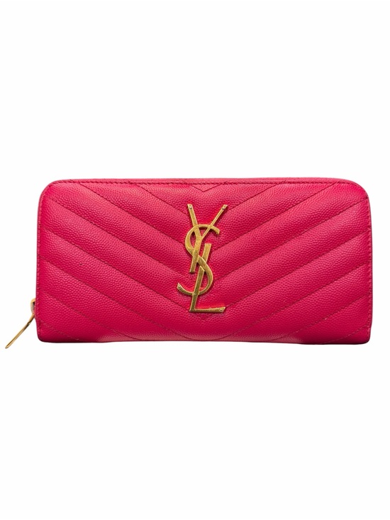 Saint Laurent Handbags - Saint Laurent Hot Pink Quilted Zip-Around Wallet with Gold YSL Emblem